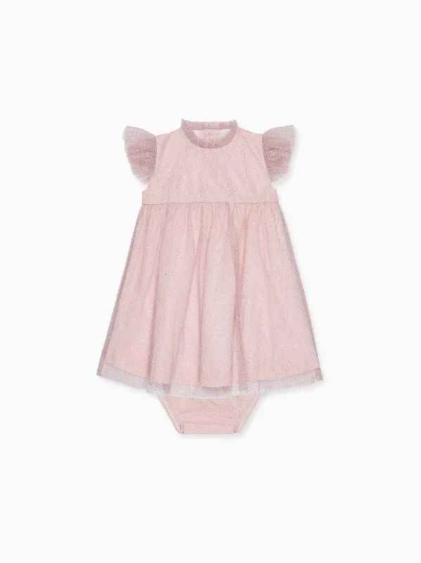 Dusty Pink Estrella Tulle Baby Girl Set Tiered Tulle Dress