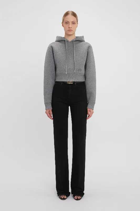 Cropped Structured Hoodie In Grey Marl Hoodie with Drawstrings