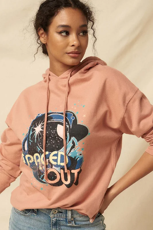 Spaced Out Garment-Dyed Vintage Graphic Hoodie Cozy Women’s Hoodie