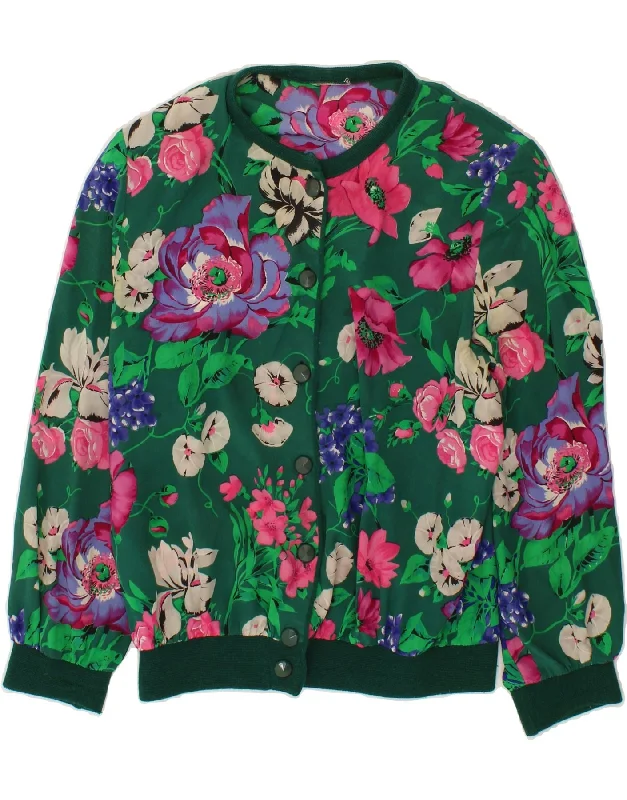 VINTAGE Womens Cardigan Sweater UK 12 Medium Green Floral North Face sweaters