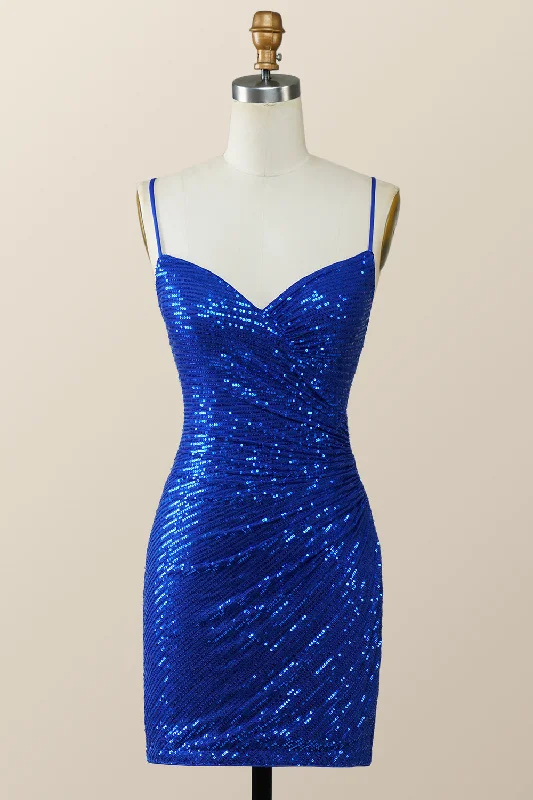 Straps Royal Blue Sequin Tight Mini Dress Minimalist mini dresses