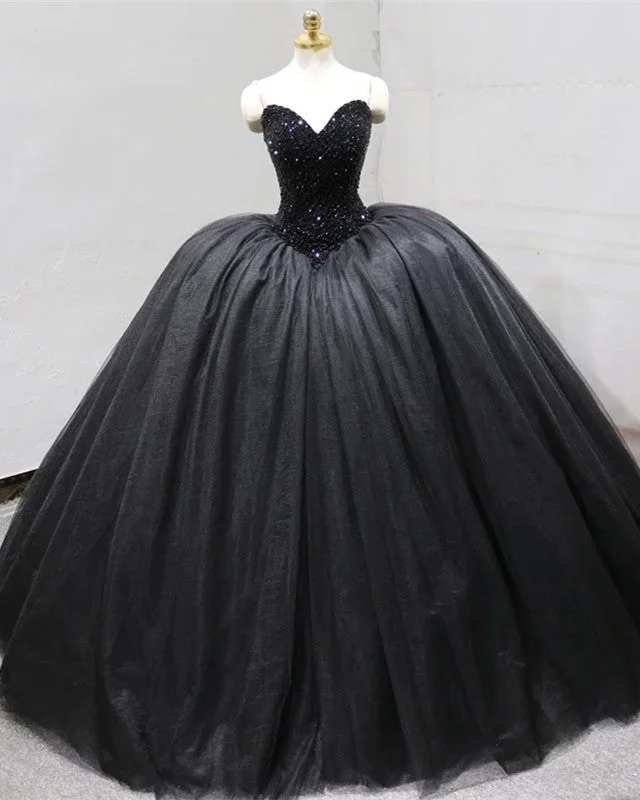 Black Corset Ball Gown Wedding Dresses Sweetheart Empire Waist Gown