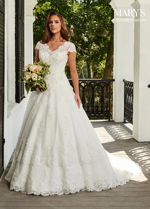 Cap Sleeve Lace Wedding Dress with Train by Mary's Bridal 6401 Classic Bridal Dress