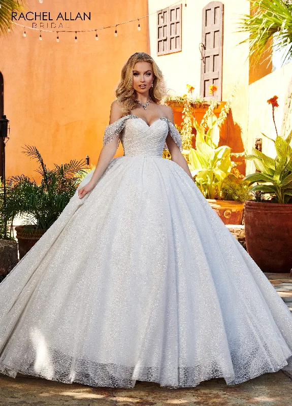 Glitter Off Shoulder Wedding Gown by Rachel Allan RB6115 Sleek Wedding Dress