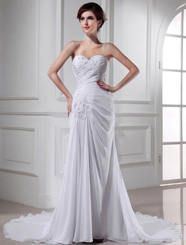 Trumpet/Mermaid Beading Sweetheart Sleeveless Chiffon Long Wedding Dresses TPP0006830 Crystal Wedding Dress