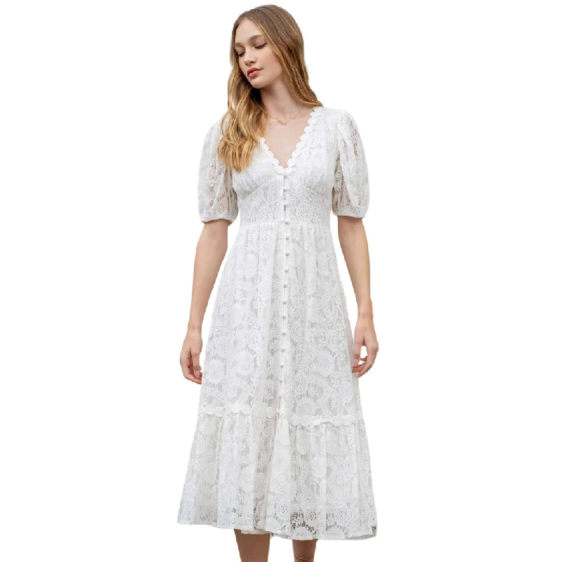 Women's Button Down Lace Midi Dress Wrap midi dresses