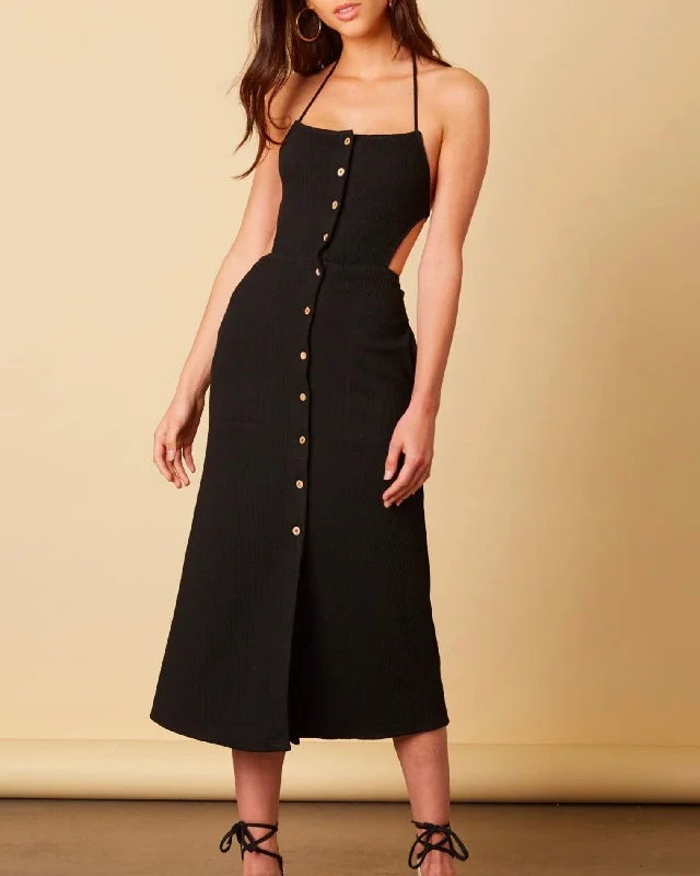 Cotton Candy LA - Button Down Midi Open Back Dress in Black Clubbing midi dresses