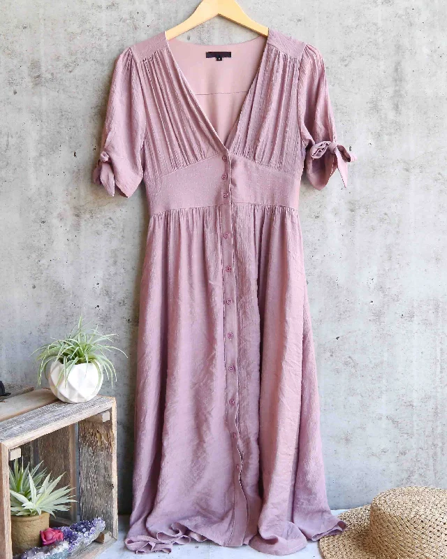 Final Sale - Darling Gauzy Cotton Endless Summer Midi Dress in Mauve Summer party midi dresses