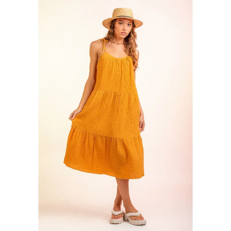 Loose Fit Cami Gauze Tiered Midi Dress, Honey Forever 21 midi dresses