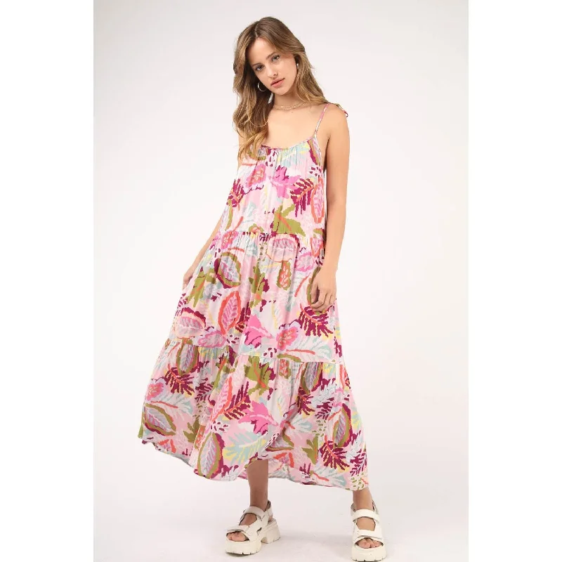 Sleeveless Tropical Printed Summer Midi Dress, Pink Mix Goth midi dresses