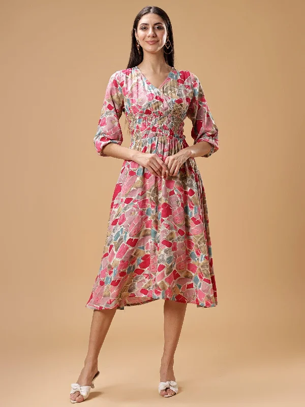 Womens Printed Fit & Flare Midi Dress Cocktail midi dresses