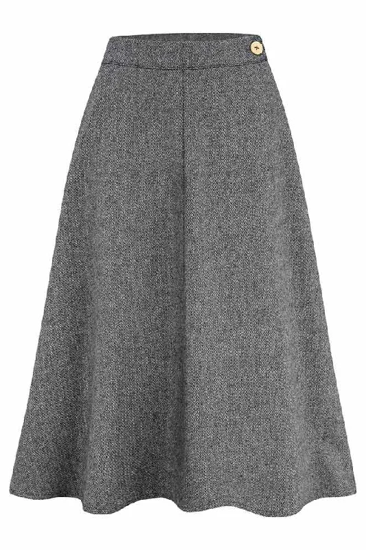 Classic 1940s Style A-Line Skirt in Grey Herringbone Petite unclassified skirts