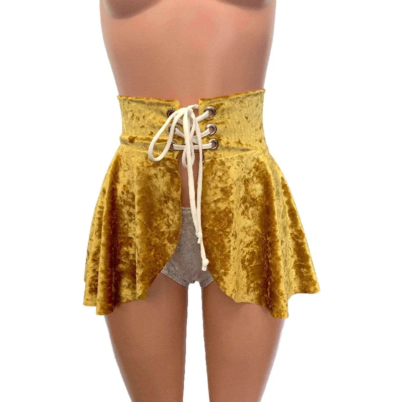 Lace-Up Corset Skirt - Gold Crushed Velvet Wrap unclassified skirts