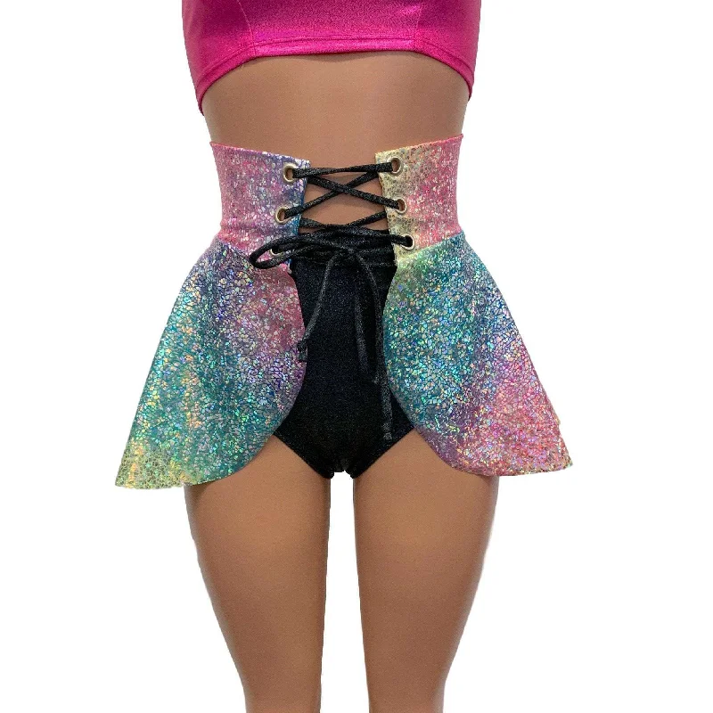 Lace-Up Corset Skirt - Rainbow Avatar w/ Black Sparkle Ties Neutral tone unclassified skirts