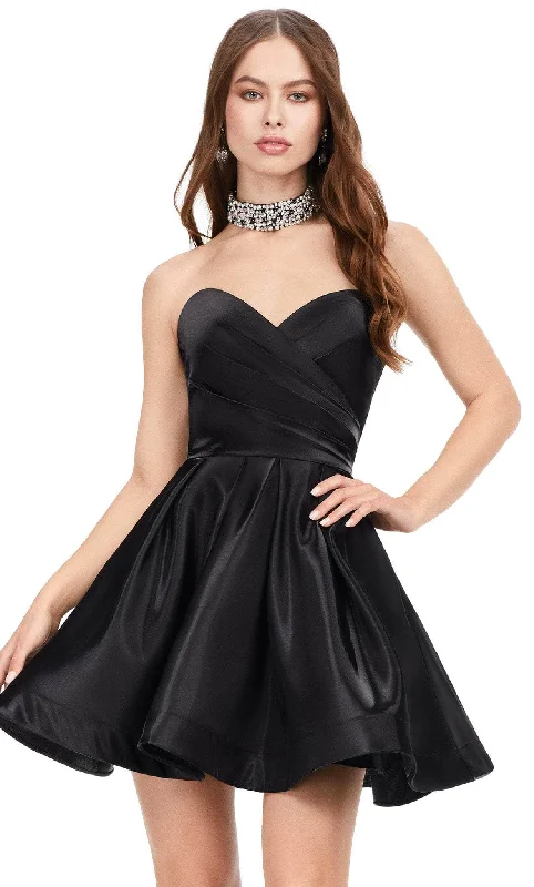 Ashley Lauren 4644 - Sweetheart Pleated Satin Cocktail Dress Zara party dresses