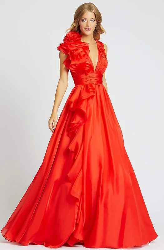 Mac Duggal Ballgowns - 48856H Ruffle Accent Sleeveless V Neck Ballgown Leather party dresses