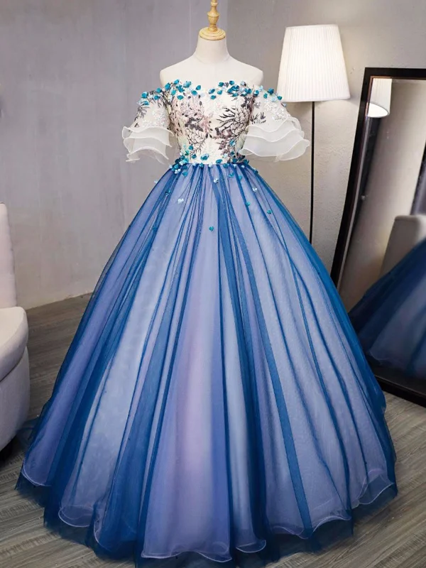 Ball Gown Prom Dresses Royal Blue and Ivory Hand-Made Flower Prom Dress/Evening Dress JKL348 Engagement unclassified dresses