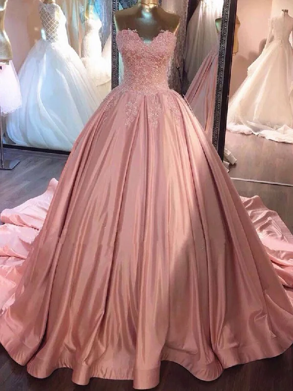 Ball Gown Prom Dresses Sweetheart Sweep/Brush Train Satin Prom Dress/Evening Dress JKL142 Tiered unclassified dresses