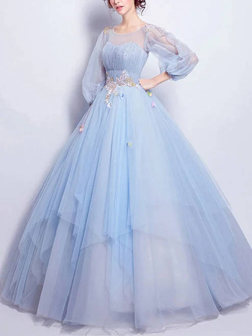 Beautiful Prom Dress Scoop Floor-length Appliques Light Sky Blue Prom Dress/Evening Dress JKL292 Silk unclassified dresses