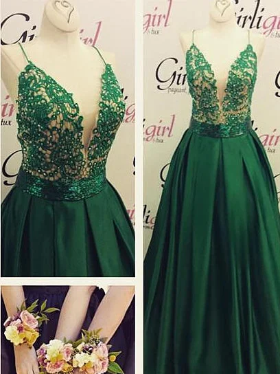 Chic Prom Dresses Spaghetti Straps Dark Green Sexy Prom Dress/Evening Dress JKL139 Striped unclassified dresses