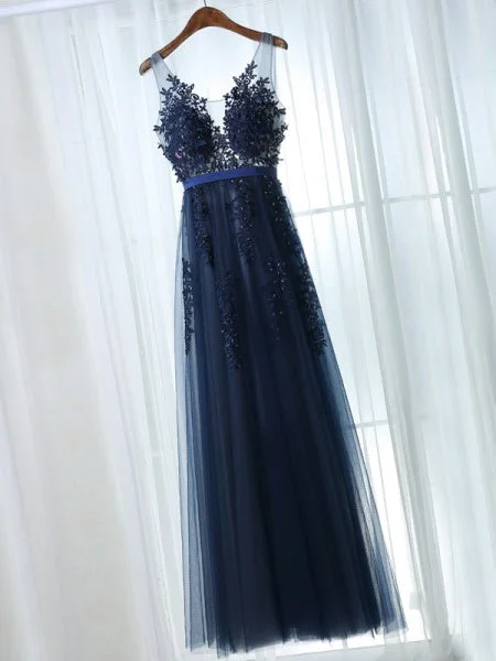 Chic Prom Dresses Straps A-line Floor-length Dark Navy Prom Dress/Evening Dress JKL444 Best-selling unclassified dresses