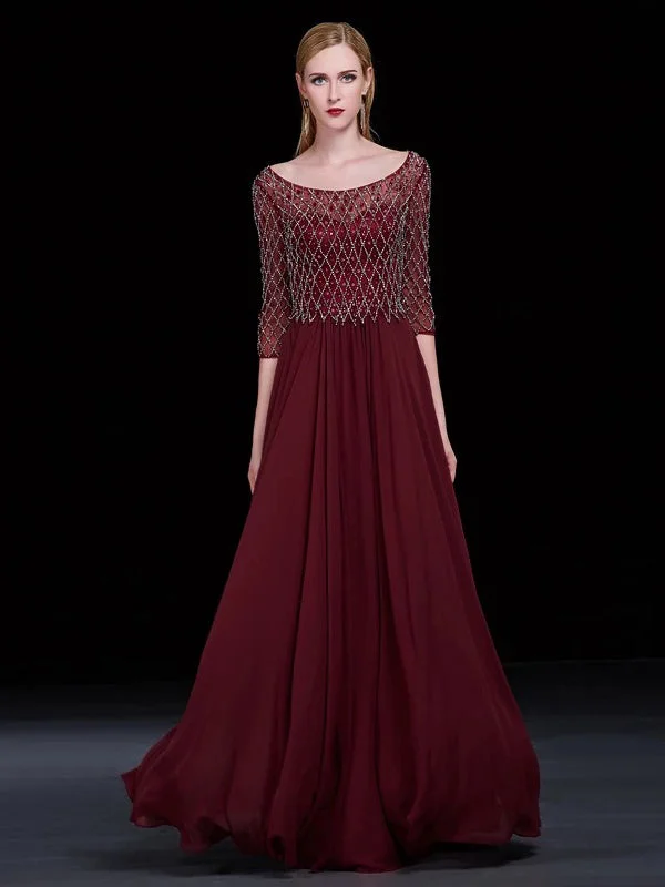 Chic Regency Prom Dresses Scoop A-line Floor-length Burgundy Prom Dress/Evening Dress JKL147 Sexy unclassified dresses