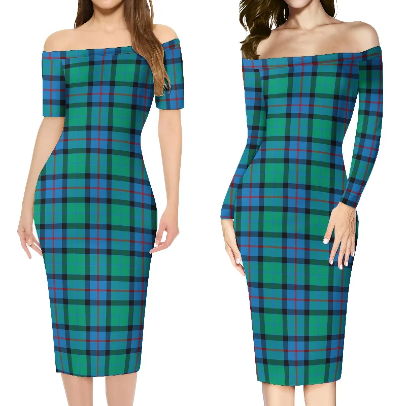 Flower Of Scotland Tartan Off Shoulder Lady Dress Stretchy unclassified dresses