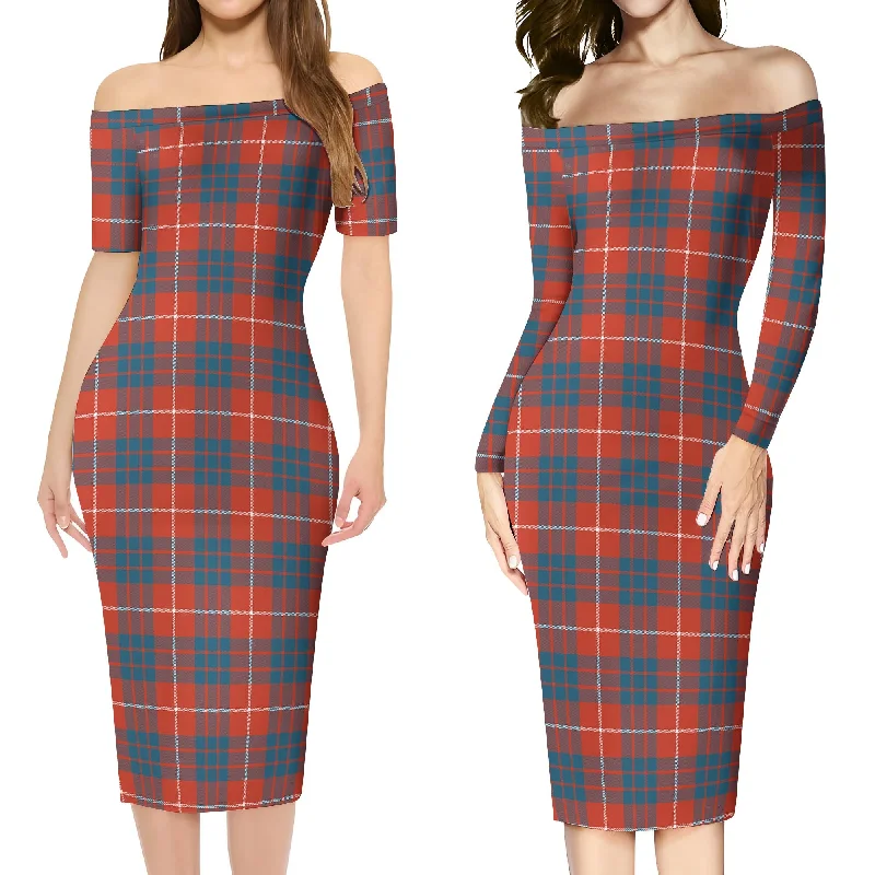 Hamilton Ancient Tartan Off Shoulder Lady Dress Embroidered unclassified dresses