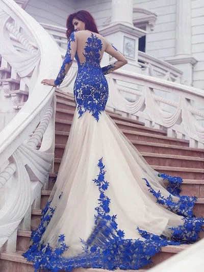 Luxury Prom Dresses Royal Blue Sweep/Brush Train Appliques Sexy Prom Dress/Evening Dress JKS191 Sequin unclassified dresses