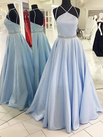 Prom Dresses Light Sky Blue Halter Satin Prom Dress/Evening Dress #JKL013 Soft fabric unclassified dresses