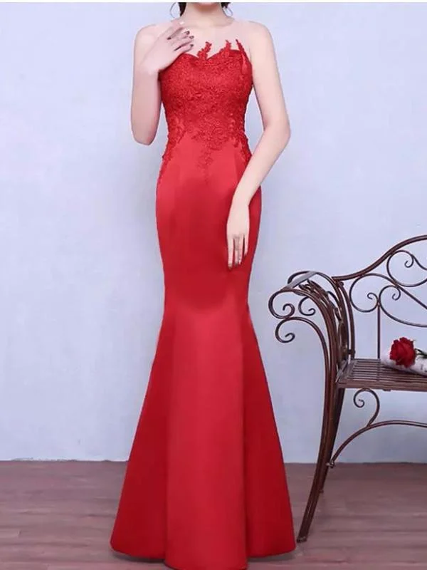 Red Prom Dresses Trumpet/Mermaid Floor-length Satin Sexy Prom Dress/Evening Dress JKS162 Floral unclassified dresses