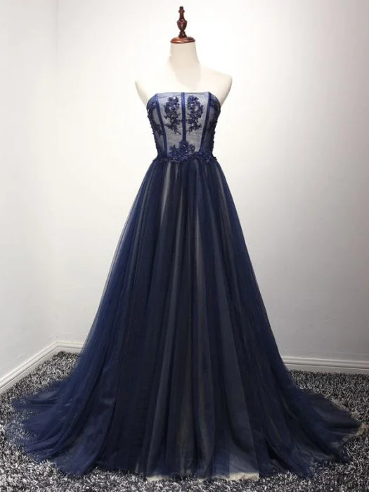 Sexy Prom Dresses Strapless Floor-length Dark Navy Prom Dress/Evening Dress JKL257 Y2K unclassified dresses