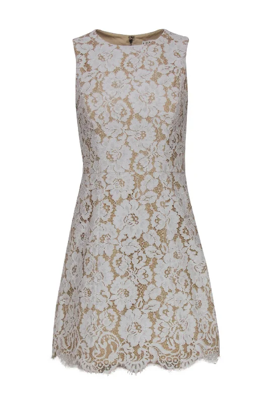 Alice & Olivia - Tan & Cream Lace A-Line Dress Sz 2 Lace Dress Lace