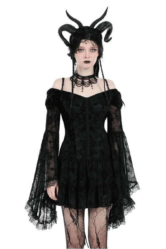 Gothic Lace Off-Shoulder Dress with Bell Sleeves Lace Dress Chic