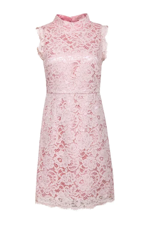 Ted Baker - Baby Pink A-Line Lace Dress Sz 6 Tiered Lace Dress