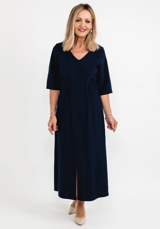 Ella Boo Seamed Ruching Maxi Dress, Navy Boho Maxi Skirt