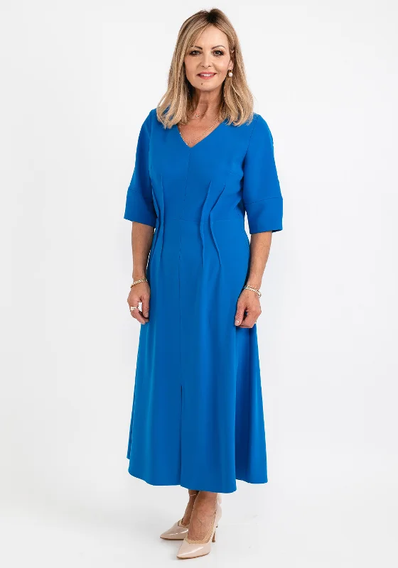 Ella Boo Seamed Ruching Maxi Dress, Blue Ruffled Maxi Skirt