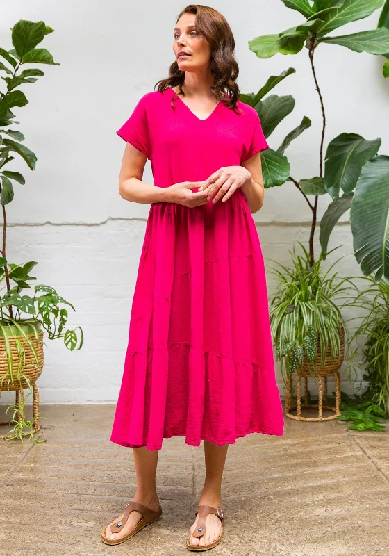 One Life Toucan Tiered Smock Maxi Dress, Fuchsia Wrap Maxi Skirt