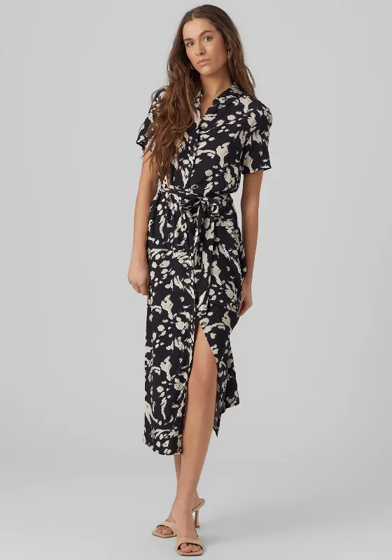 Vero Moda Abstract Print Maxi Shirt Dress, Black Ruffle Maxi Skirt