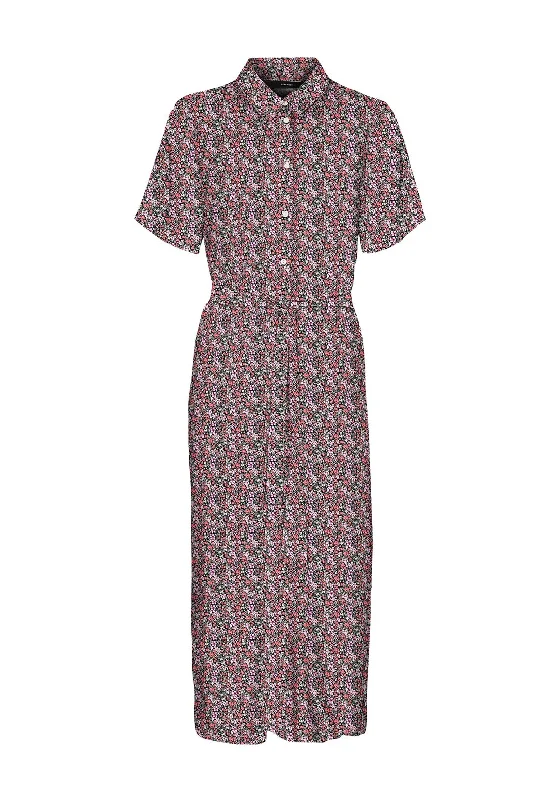 Vero Moda Ditsy Floral Maxi Shirt Dress, Georgia Peach Front Slit Maxi