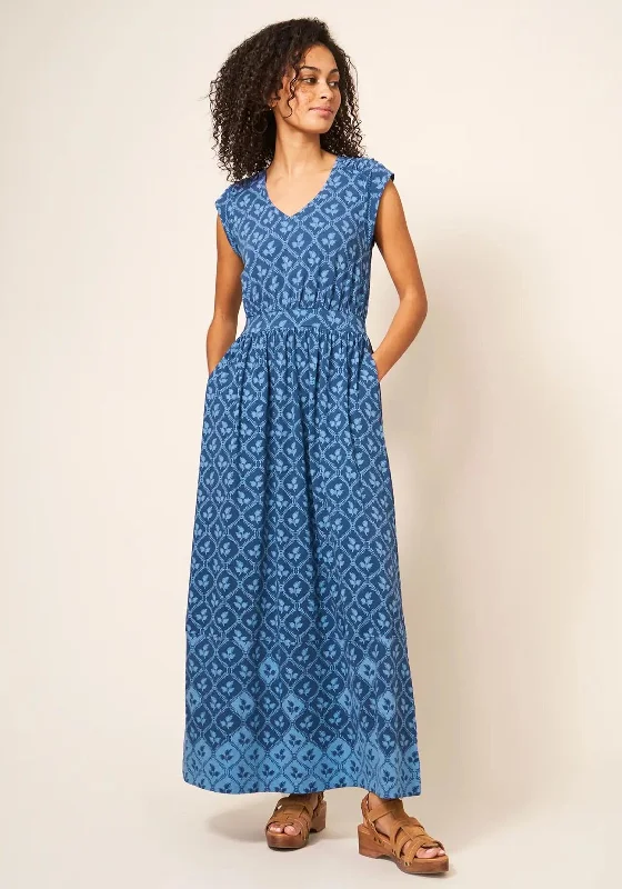 White Stuff Darcie Print Maxi Dress, Blue Sleek Maxi Skirt