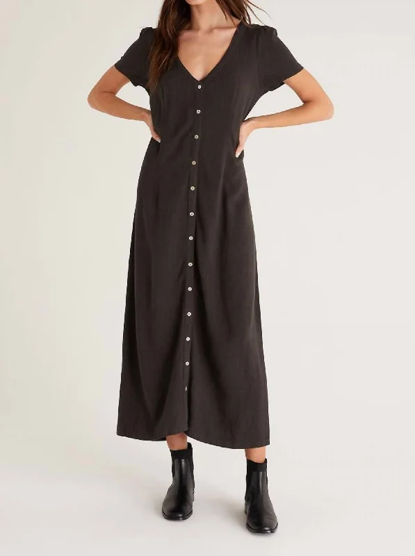 Irene Midi Dress In Black Soft Wool Midi