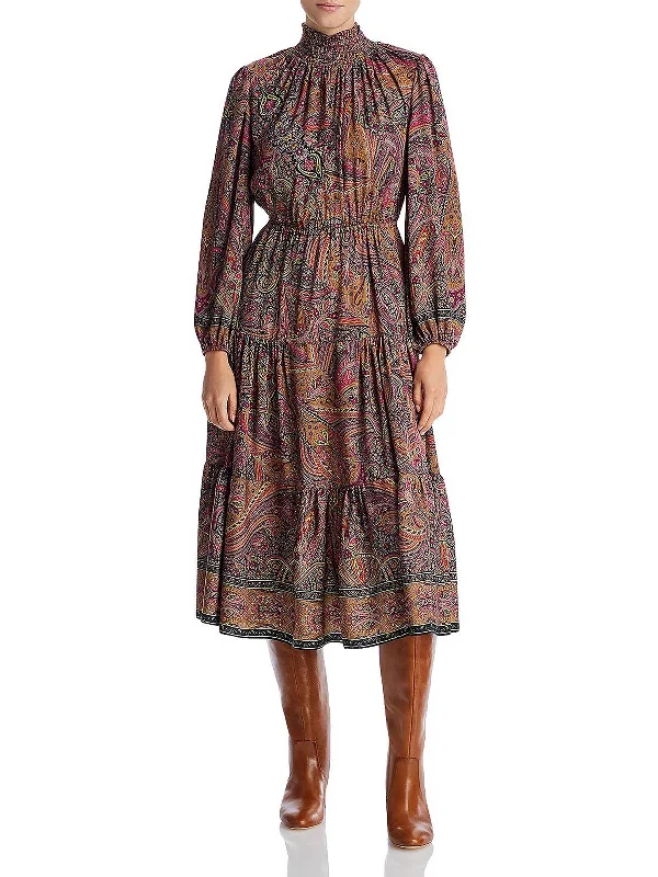 Lena Womens Paisley Smocked Midi Dress A-line Midi Skirt