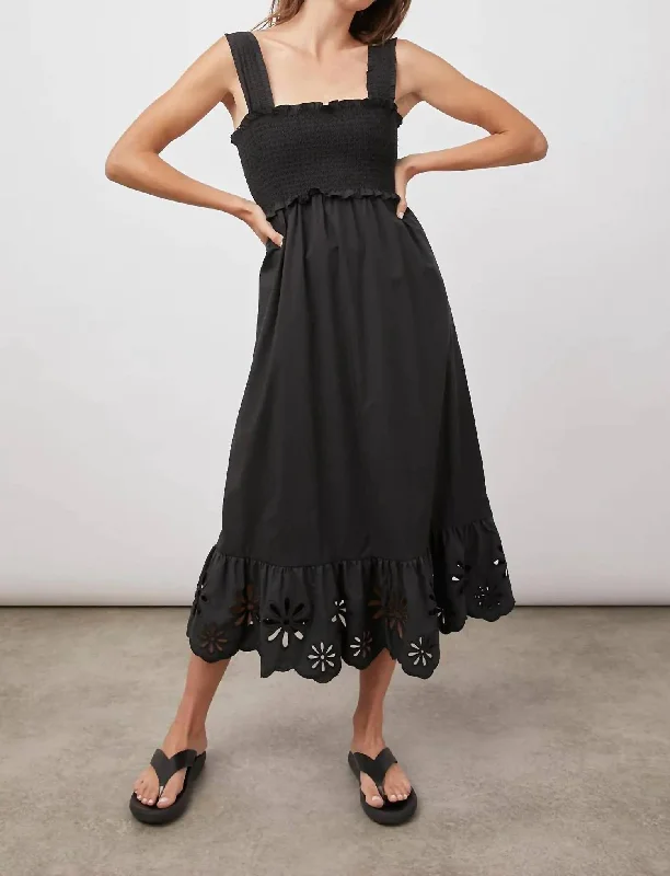 Rumi Midi Dress In Black Eyelet Denim Midi Skirt