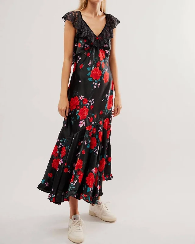 Warm Hearts Midi Dress In Black Combo Floral Midi Skirt