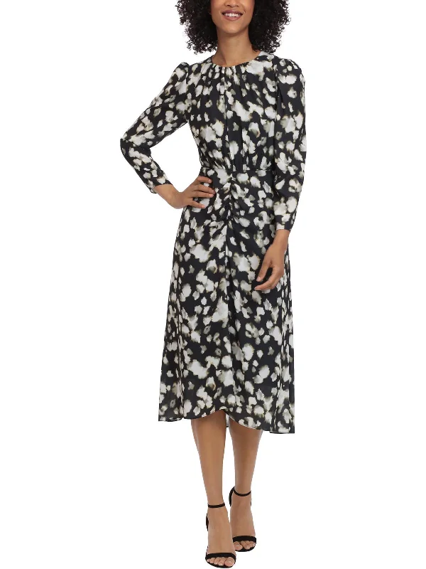 Womens Printed Ruched Midi Dress Midi Skirt Party