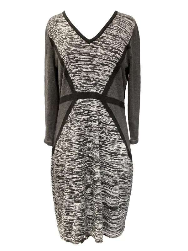 Dress Sweater By Calvin Klein In Grey & White, Size: L Chic Knit Dress