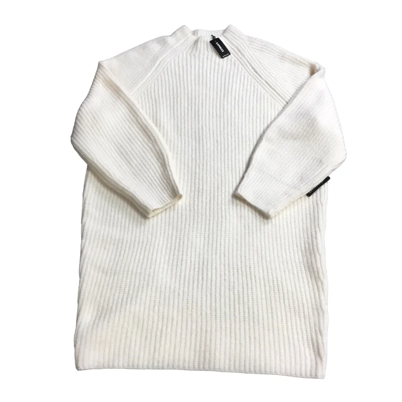 Dress Sweater By Express In Cream, Size: M Ribbed Knit Sweater