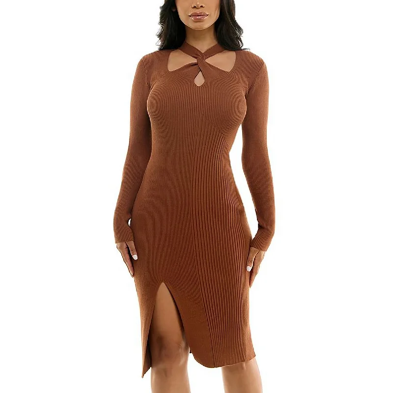 Juniors Womens Sweater Dress Twisted Cut Out Neck Sweaterdress Chunky Sweater Dress