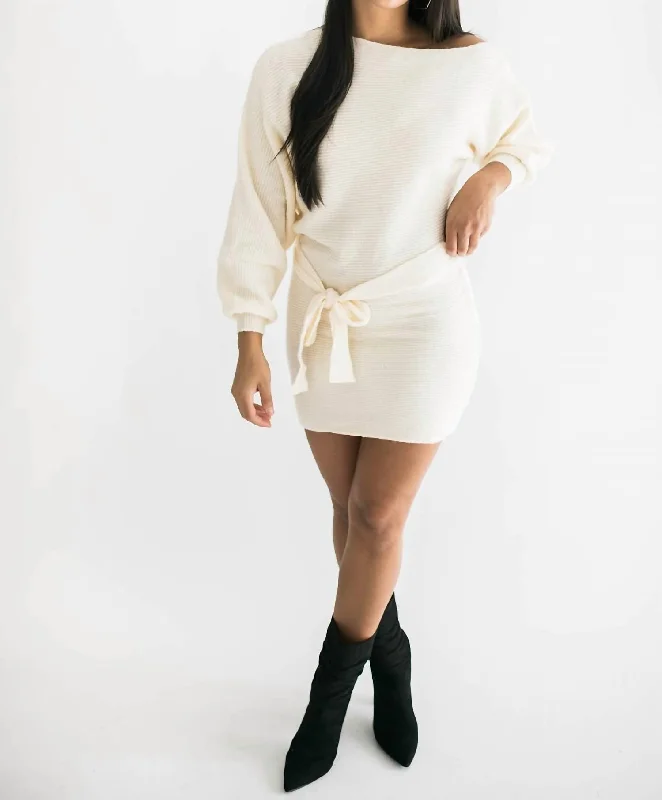 Tobin Sweater Dress In Ivory Ribbed Sweater Dress